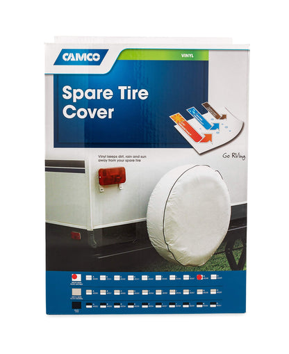 CAMCO 45348 Camco Camper/RV Spare Tire Cover | Crafted of Heavy-Duty Vinyl & Features Heavy Nylon Thread for Weatherproof Seams | Fits 24" Wheels | Arctic White (45348)