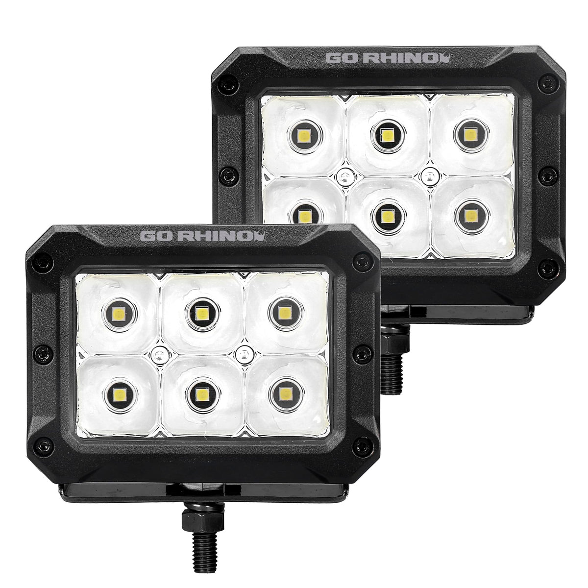 GO RHINO 753003023SBS Go Rhino Xplor Lighting: Bright Series 4x3 Rectangle Spot Light Kit (Pair) | Surface Mount (Threaded Stud Mount) Aluminum, Black | 753003023SBS