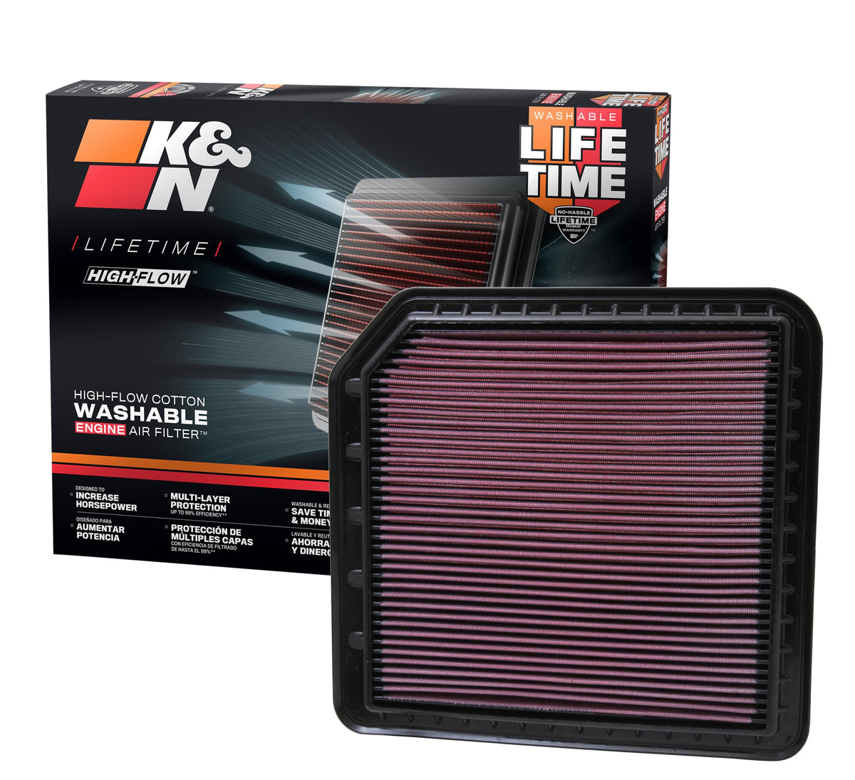 K&N FILTER 33-2456 K&N High-Flow Original Lifetime Engine Air Filter: Increase Power: Premium, Washable: Compatible with 2010-2024 Infiniti/Nissan: QX56, QX80, Armada, Patrol, 33-2456