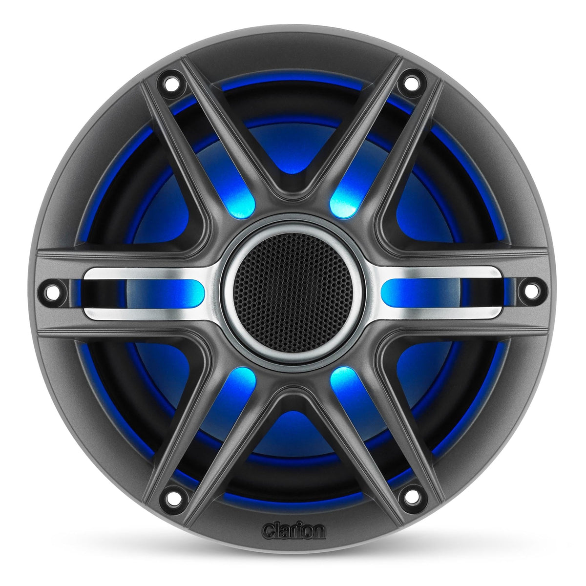 CLARION 010-03048-00 Clarion CMSP-651RGB-SWG Premium 6.5-inch Coaxial Marine Speakers with Built-in RGB Illumination, 50W RMS, with White & Gray Metallic Grilles