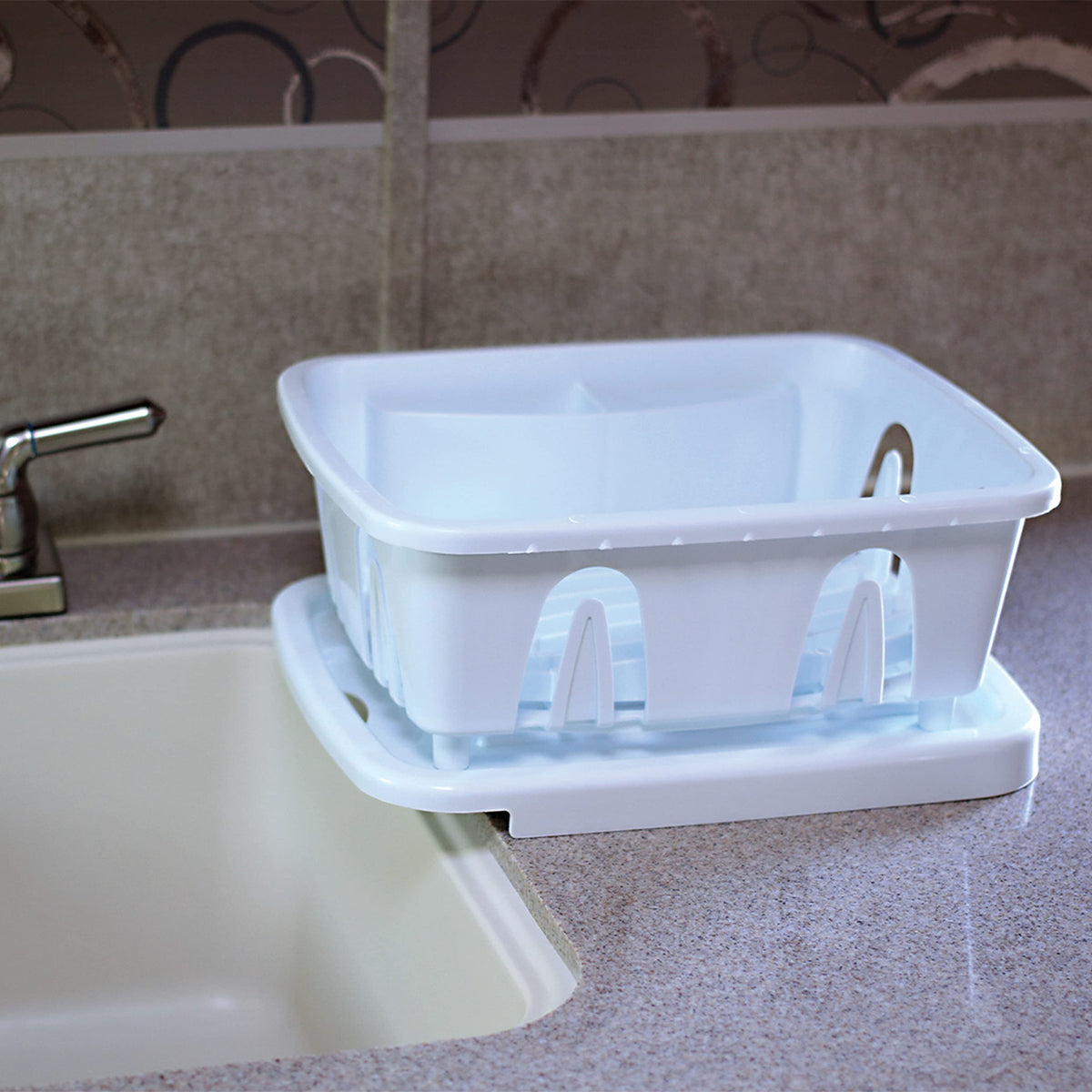 CAMCO 43511 Camco RV Mini Dish Drainer & Tray - Features a Sloped Drain Tray Design, Heavy-Duty Construction - Ideal for Small Spaces, Apartments, Boats, and More -9.5"L x 11.7"W x 4.75"H - White (43511)