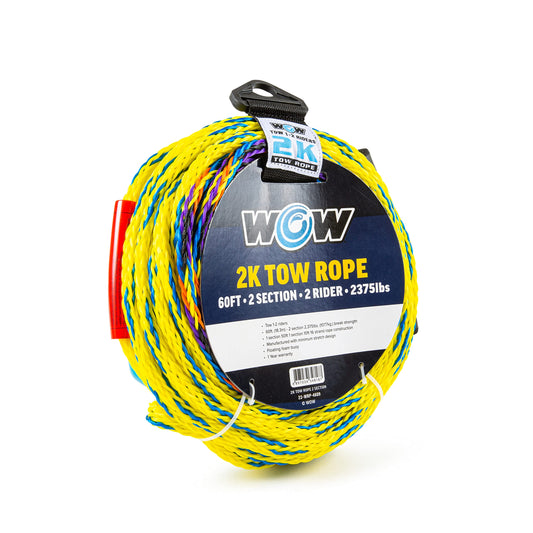 WOW SPORTS 22-WRP-4609 WOW Sports - Tow Rope for Towables - Must Have Boat Accessory - Heavy Duty 16 Strand Design - 60 ft - 2-Section - UV Treated - W/Floating Rubber Handle 2K