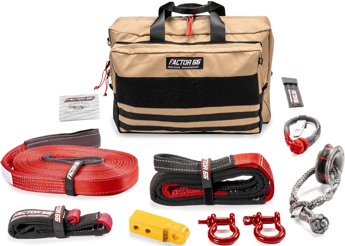 FACTOR 55 00475-03-LARGE Factor 55 Sawtooh Winch and Tow Recovery Kit for Trucks, Jeeps, and SUVs, with Yellow Hitchlink and Large Bag
