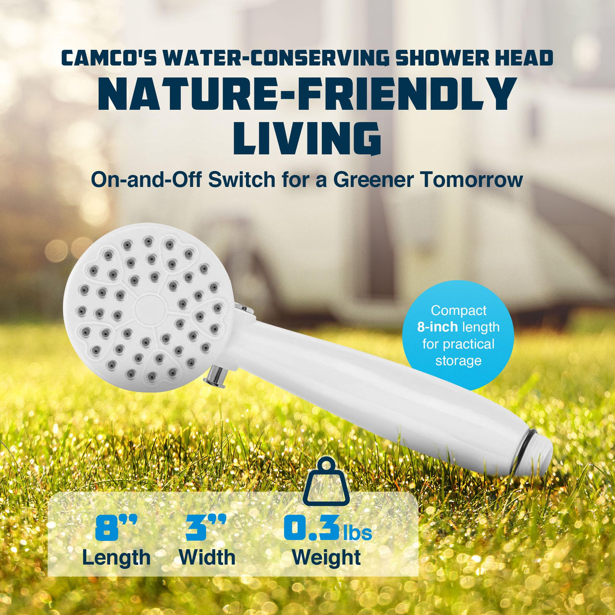 CAMCO 44023 Camco RV Outdoor Shower Head | High Flow Shower Head | Conserve Water with Convenient On/Off Switch | White (44023)