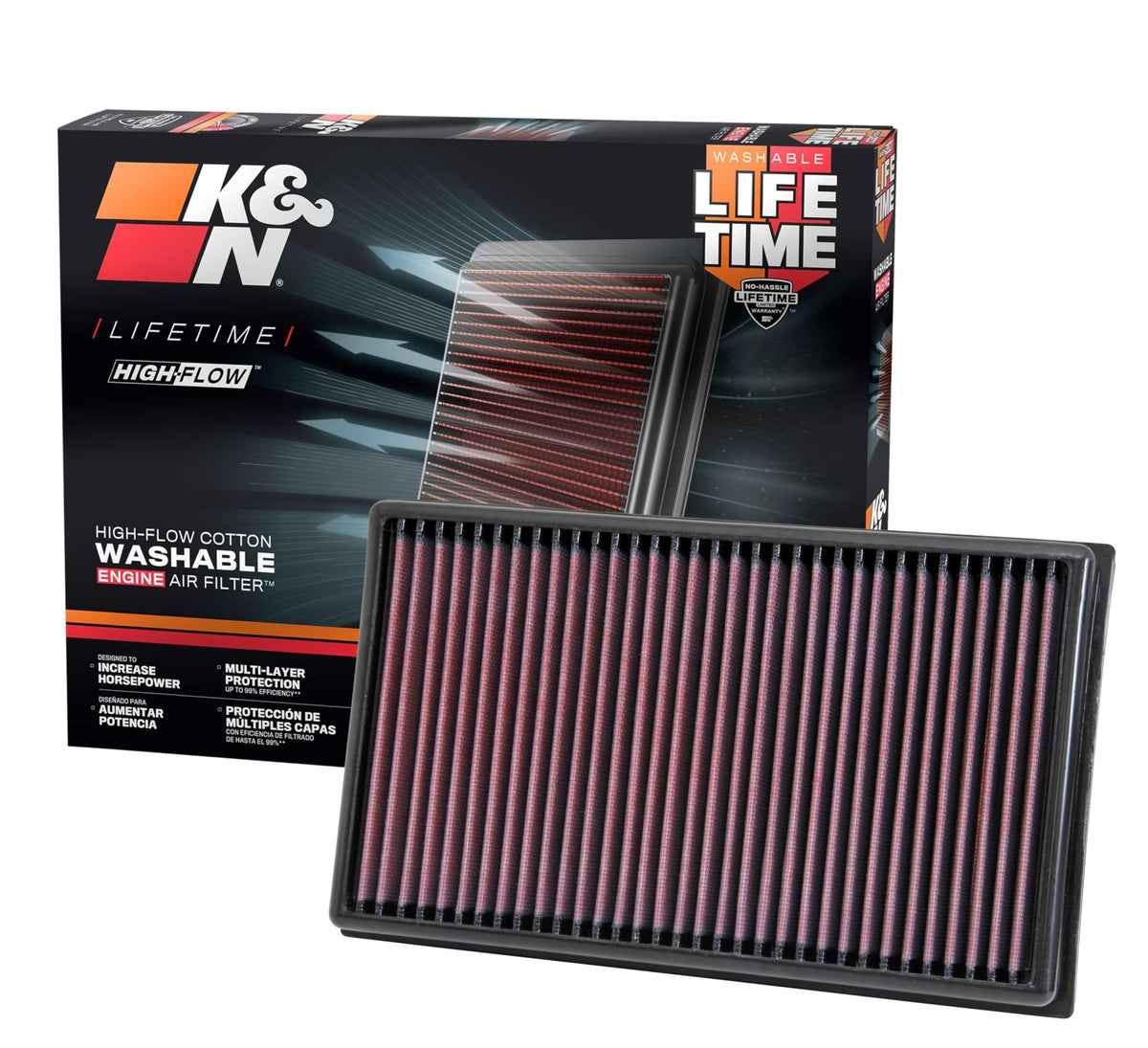 K&N FILTER 33-3005 K&N High-Flow Original Lifetime Engine Air Filter: Increase Power: Premium, Washable: Compatible with 2012-2026 AUDI: A1, A3, Q2, Q3, TT, 33-3005