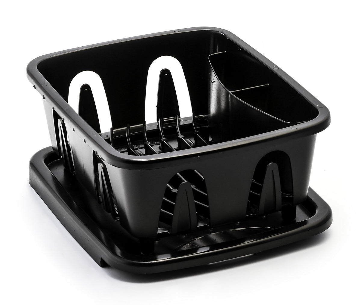 CAMCO 43512 Camco RV Mini Dish Drainer & Tray - Features a Sloped Drain Tray Design, Heavy-Duty Construction - Ideal for Small Spaces, Apartments, Boats, and More -9.5"L x 11.7"W x 4.75"H - Black (43512)