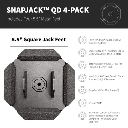SnapPad SnapJack® QD (Pack of 4) | Four-Point Trailer Jack Stands Featuring 5.5" Metal Foot | Adds 61% Additional Surface Area, 3.79 lbs. Per Pad & 7.25" Total Width | Must-Have RV Accessories