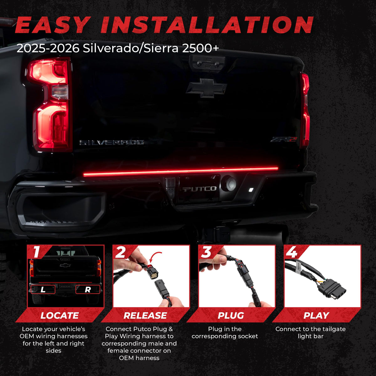 PUTCO 9203060-25 Putco 60" Blade LED Tailgate Light Bar Red/White LEDs & Plug-N-Play Quick Connect Harness - Fits Chevy Silverado & GMC Sierra HD 2500, 3500 2024-2027
