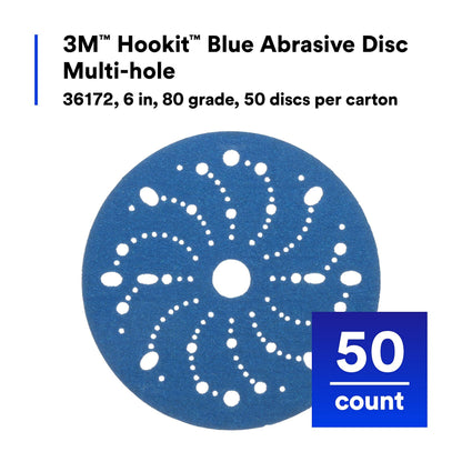 3M 36172 3M Hookit Blue Abrasive Disc, 321U, 36172, 6 in, 80+ Grade, Multi-Hole