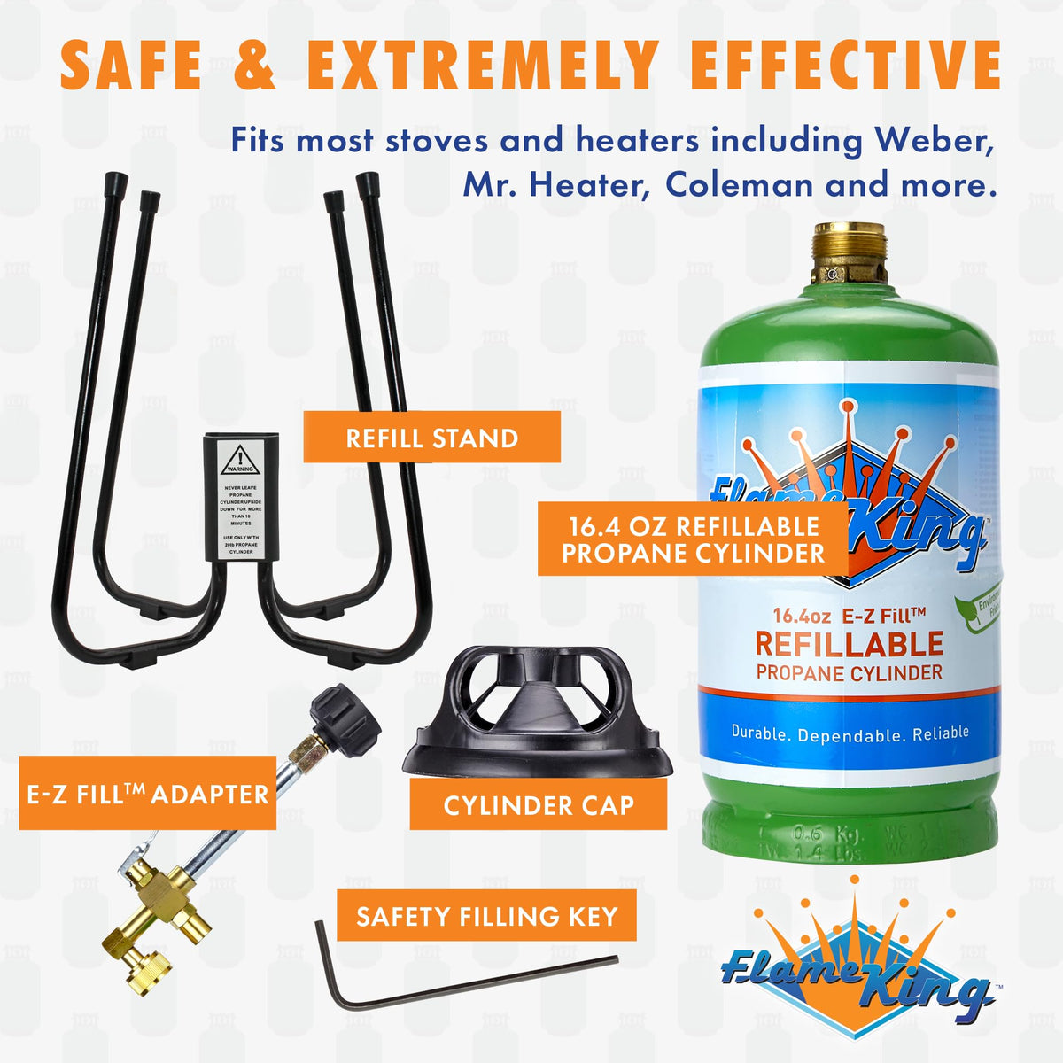 FLAME KING YSN1LBKT Flame King Refillable 1LB Empty Propane Cylinder Tank with Refill Kit and CGA600 Connection - Reusable, Safe and Legal Refill Option, DOT Compliant