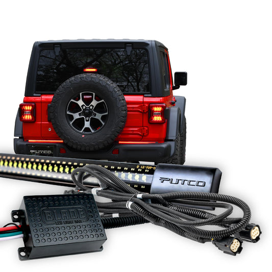 Putco 9201018-04 Putco 18" Pair Blade LED Tailgate Light Bar Red/White LEDs & Plug-N-Play Quick Connect Harness - Fits Jeep Wrangler 2007-2027 / Ram Truck 2019-2024