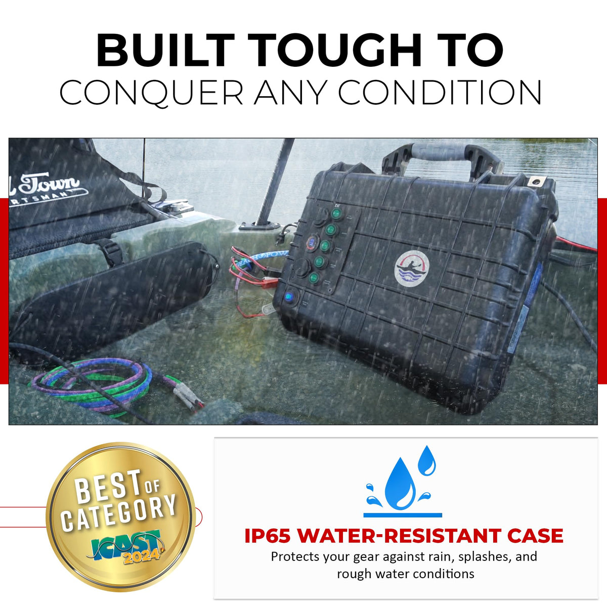 CONNECT EASE RCE12VPWPRO Connect-Ease Power Pak Pro – Portable Plug & Play Power Box for Kayak Fishing – Powers 4 Fish Finders, GPS, Lights & Trolling Motor – ICAST 2024 Award Winner – IP65 Waterproof, USB Ports – Made in USA
