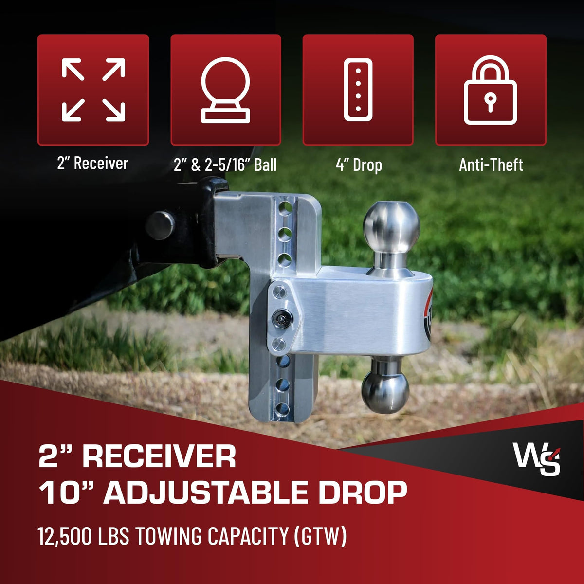 WEIGH SAFE CTB4-2 Weigh Safe Trailer Hitch Ball Mount, 4" Drop, 2" Receiver, Chrome Balls