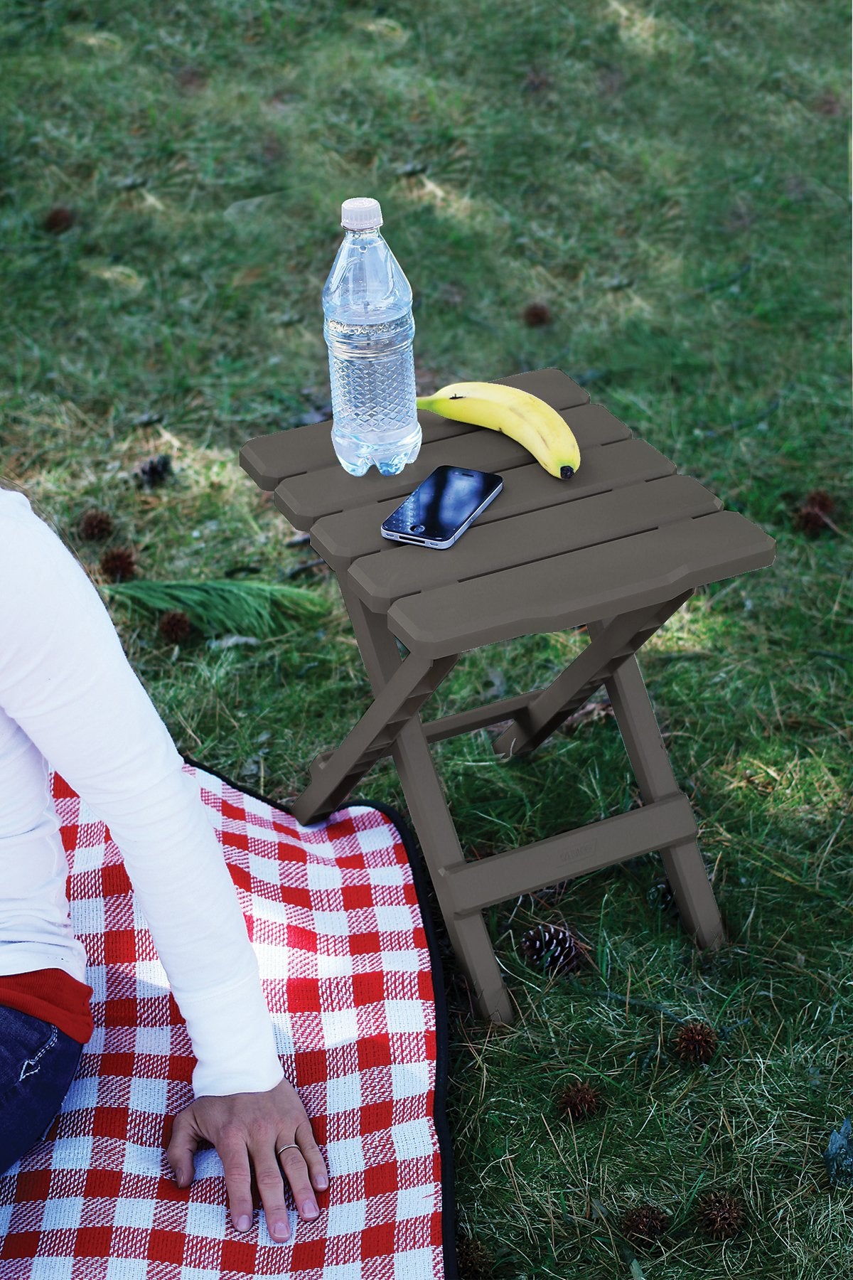 CAMCO 51881 Camco Adirondack Style Folding Plastic Large Table with Footrest Design and Easy to Setup Construction for Indoor or Outdoor Use, Charcoal