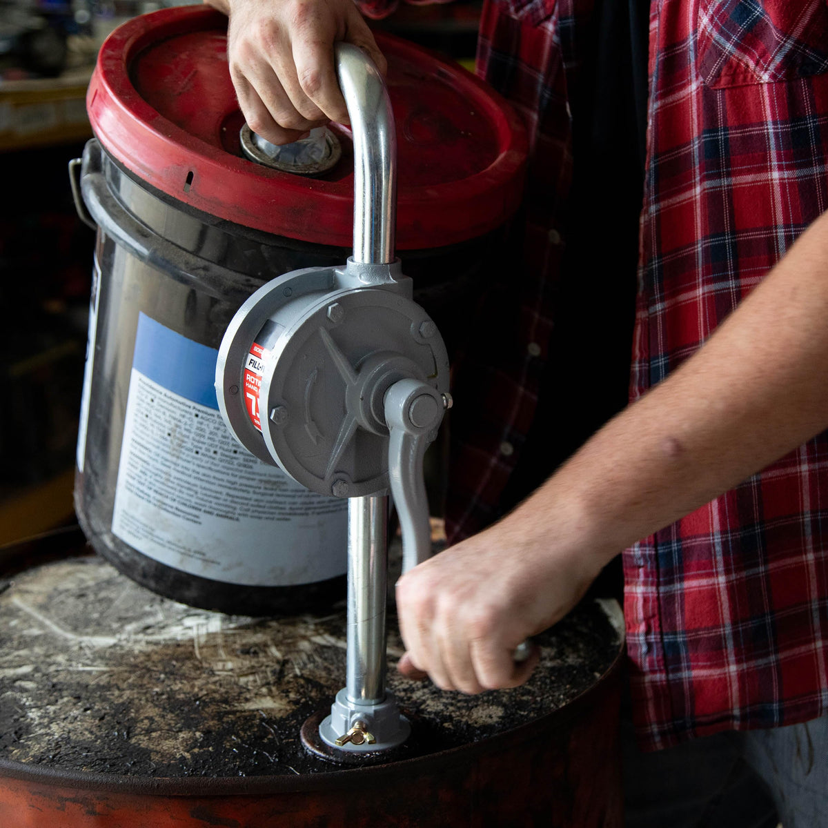 FILL RITE SD62 Fill-Rite SD62 Hand Fuel Transfer Pump, 7.5 Gallons per 100 Revolutions, 3/4" NPT Ports, 2" Bung Mount, Cast Iron Manual Pump with Aluminum Spout & Steel Suction Pipe