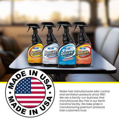 WALEX ASSURE32PS Walex Assure RV Odor Eliminator Air Freshener Spray - Neutralizes Airborne Odors & Freshens Fabrics, Instant Odor Elimination with Natural Essential Oils, Pet Safe, Long Lasting; Pure Sunshine, 32 oz