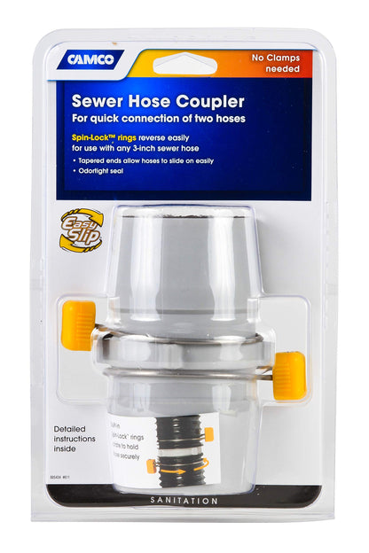 CAMCO 39163 Camco Easy Slip Internal Hose Coupler with Slip-Lock Rings - Securely Connects Two Sewer Hoses Together , Odor and Leak Proof Connection (39163)