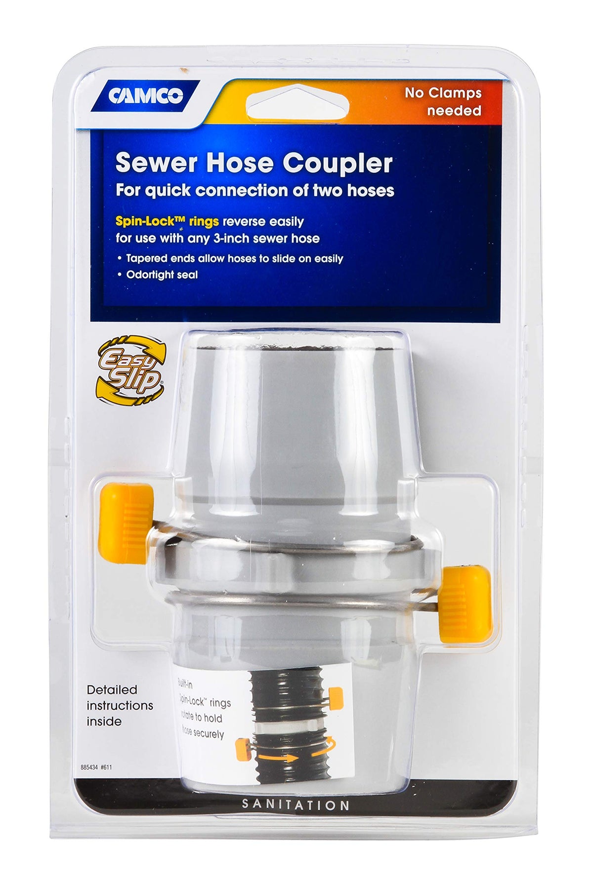 CAMCO 39163 Camco Easy Slip Internal Hose Coupler with Slip-Lock Rings - Securely Connects Two Sewer Hoses Together , Odor and Leak Proof Connection (39163)