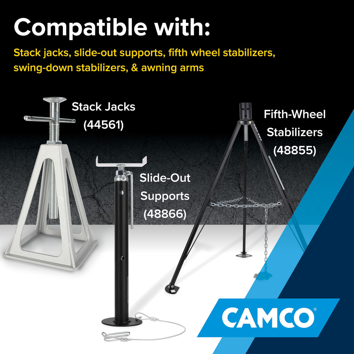 CAMCO 44541 Camco Camper/RV Large Stabilizer Jack Pads - Features Interlocking Design & Handy Strap for RV Storage - Built-in Handle - Use with RV Leveling System, RV Levels & More - 14” x 12”, 2-Pk (44541)