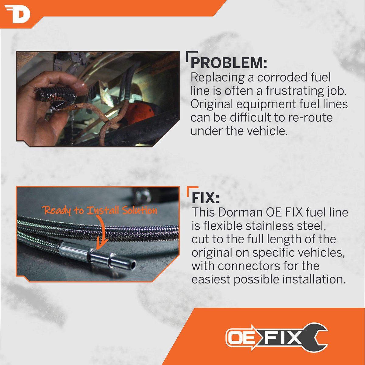 DORMAN 819-814 Dorman 819-814 Front Flexible Stainless Steel Braided Fuel Line Compatible with Select Models (OE FIX)
