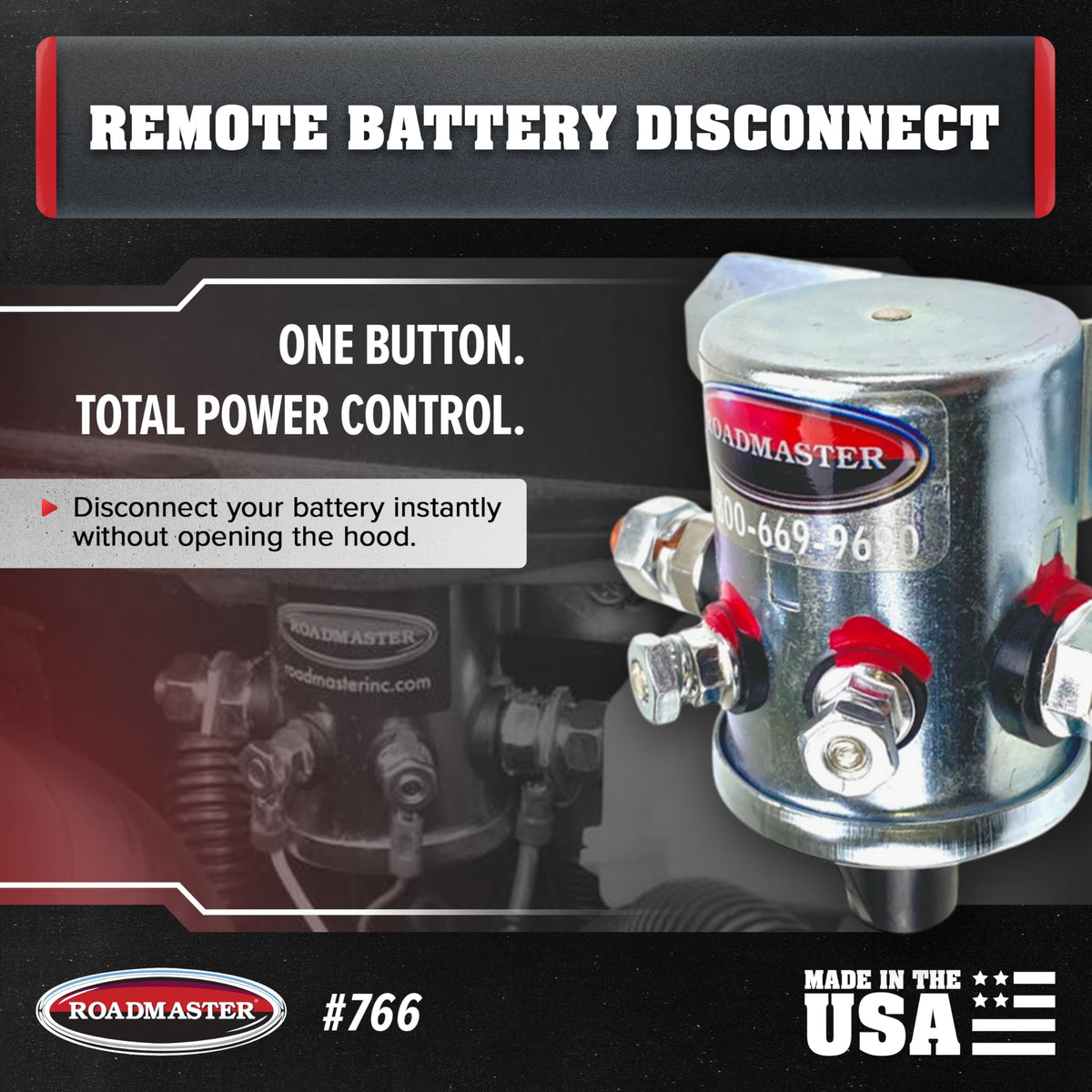ROADMASTER 766 Roadmaster 766 Remote Battery Disconnect Compatible with Most RV & Towed Vehicle Applications | Includes Switch | Simplifies Battery Management for Flat Towing | Prevents Battery Drain | Built to Last