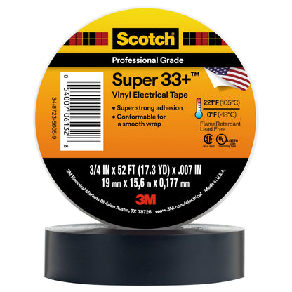 3M 06133 3M Scotch Super 33+ Electrical Tape, 3/4 in x 52 ft, 1 Roll, Black