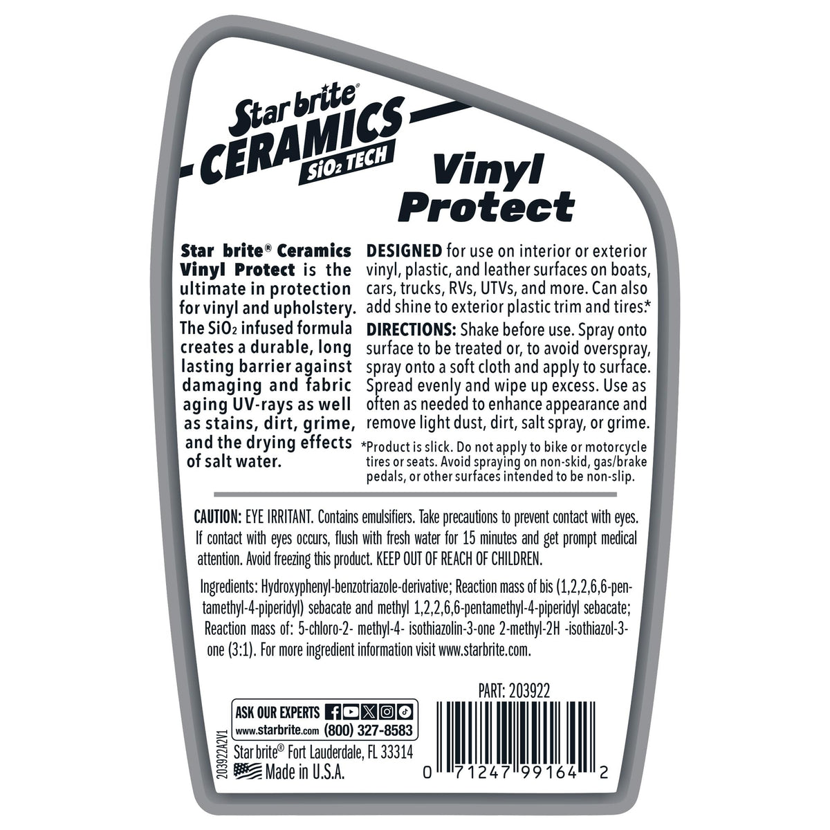STAR BRITE 203922 STAR BRITE Ceramics Vinyl Protect - Ultimate Upholstery & Vinyl Protection, SiO2 Infused, UV & Stain Resistant