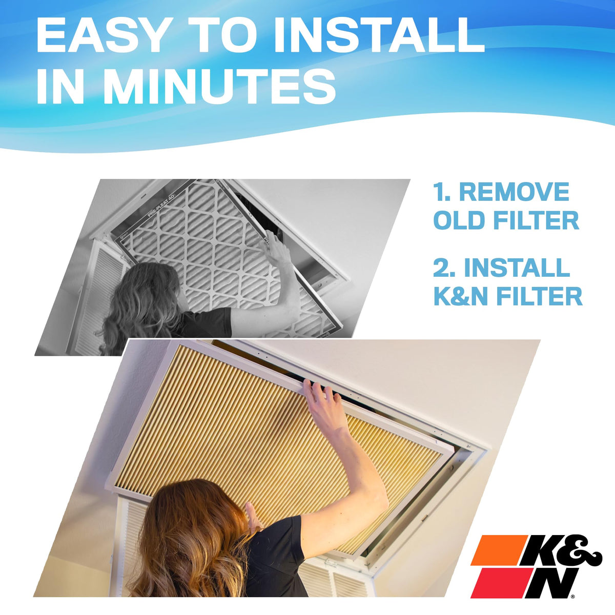 K&N FILTER HVC-12020 K&N 20x20x1 HVAC Furnace Air Filter, Lasts a Lifetime, Washable, Merv 11, the Last HVAC Filter You Will Ever Buy, Breathe Safely at Home or in the Office (Actual Size 19.6 x 19.6 x 0.8 in), HVC-12020