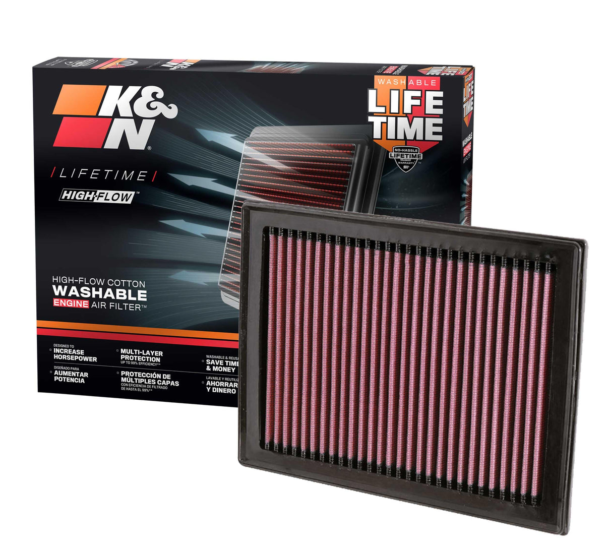 K&N FILTER 33-2409 K&N High-Flow Original Lifetime Engine Air Filter: Increase Power: Premium, Washable: Compatible with 2008-2022 Chervolet/Infiniti/Nissan: (See Product Description for Select Models) 33-2409