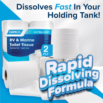 CAMCO 40274 Camco Marine & RV Toilet Paper — 2-Ply — Septic Safe — Dissolves Fast — Dye & Fragrance Free — 4-Rolls (500 Sheets Per Roll) (40274)