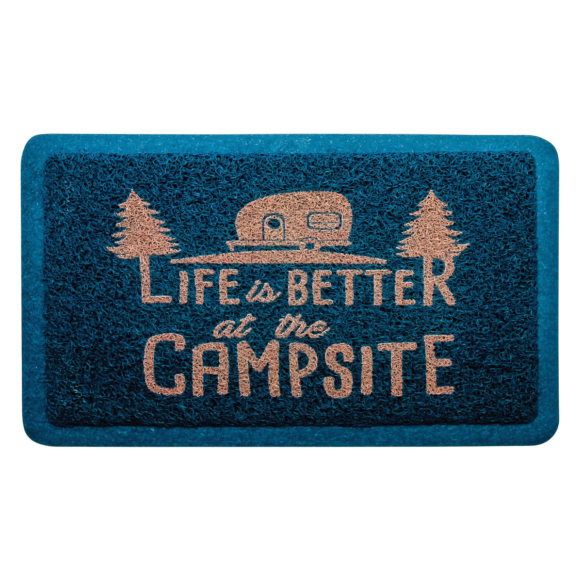 CAMCO 53201 Camco Life is Better at The Campsite Outdoor & Indoor Welcome Mat - Weather and Doormat – Traps Dirt and Liquid – Spongey Comfortable Feel – Measures 26 ½ " x 15" - Blue (53201) - 53201-A