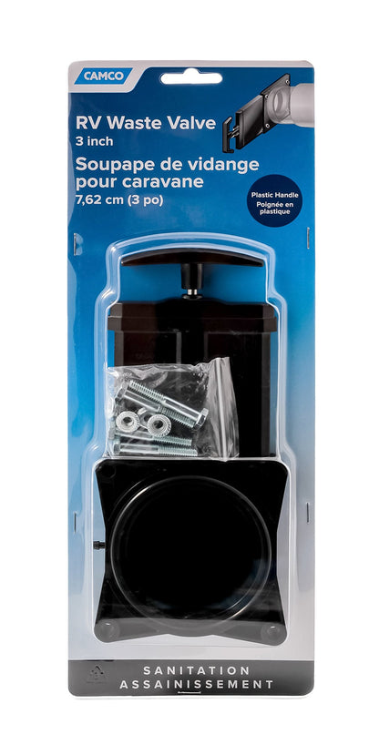 CAMCO 39513 Camco RV Replacement Waste Valve with Handle - Features Durable Plastic Handle & 3-Inch Diameter Valve Opening (39513)