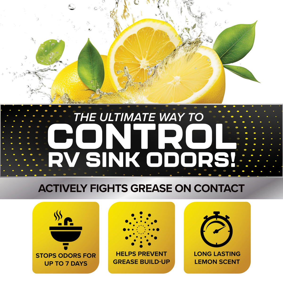 CAMCO 40252 Camco TST Camper/RV Grey Water Odor Control - Features Septic Safe Biodegradable Formula - Removes Grease Build-Up in Black Water Tank, Sink & Shower Drains - Fresh Lemon Scent, 32-oz Bottle (40252)