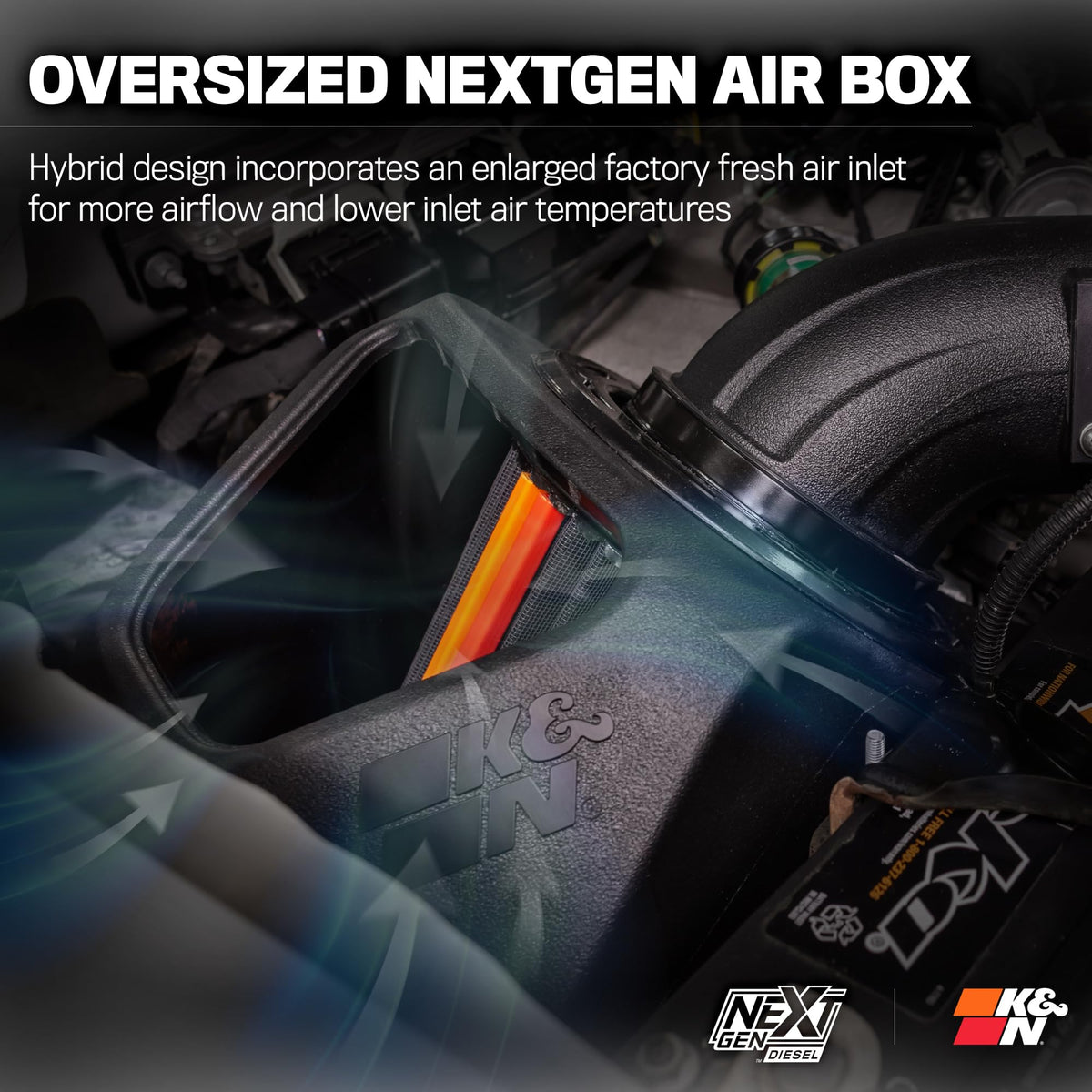 K&N FILTER 50-2600D K&N NextGen Diesel Dryflow Cold Air Intake: Compatible with 2017-2019 FORD; F250; F350; F450; F550; 50-2600D