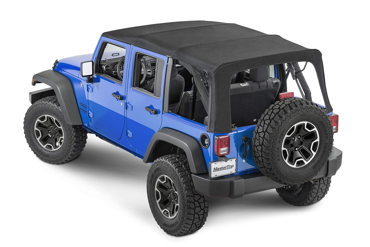 MASTERTOP 15601424 MasterTop Full Hardware Soft Top in Black Diamond Sail Cloth Fits or is compatible with 2007-2018 Jeep JK Wrangler 4 Dr Includes all bows, Dr surrounds and Tinted Glass 15601424
