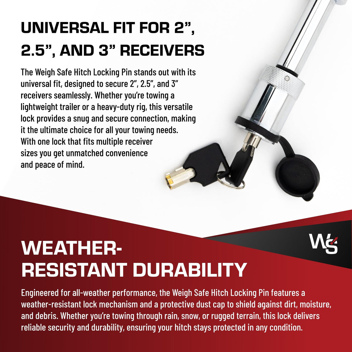WEIGH SAFE WS05 Weigh Safe Hitch Locking Pin - Stainless Steel Towing Accessory - Fits 2", 2.5" & 3" Receivers - Features a Dust Cover
