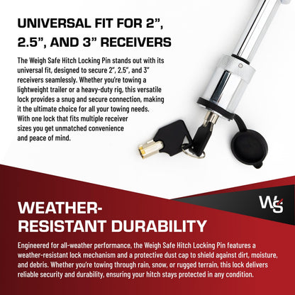 WEIGH SAFE WS05 Weigh Safe Hitch Locking Pin - Stainless Steel Towing Accessory - Fits 2", 2.5" & 3" Receivers - Features a Dust Cover