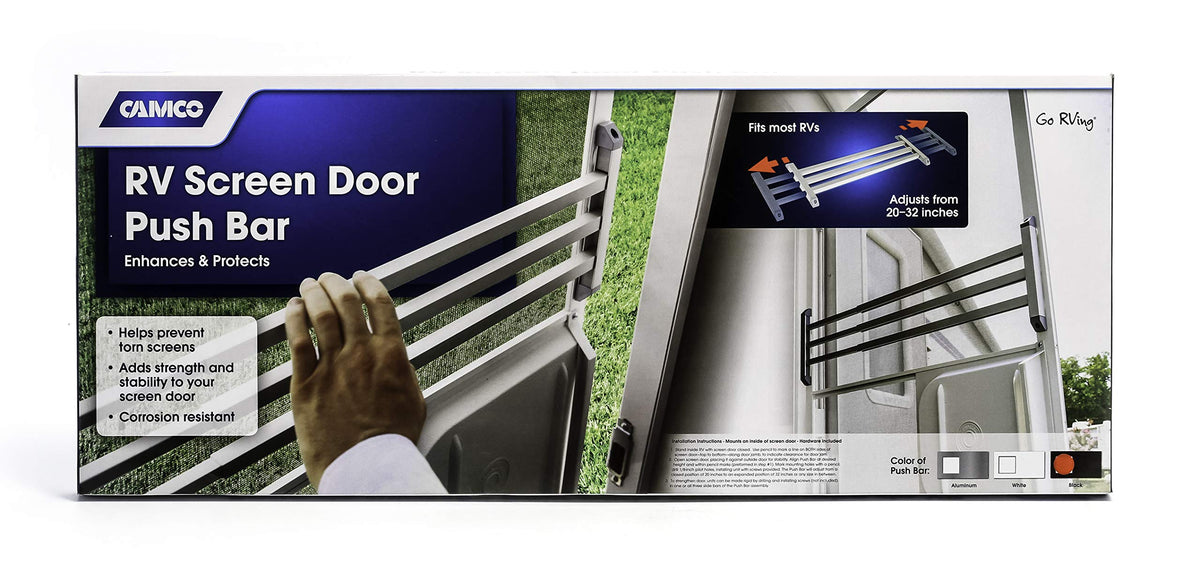 CAMCO 43976 Camco 43976 RV Screen Door Push Bar, Black - Adds Strength and Stability to Your Screen Door - Prevents Torn Screens