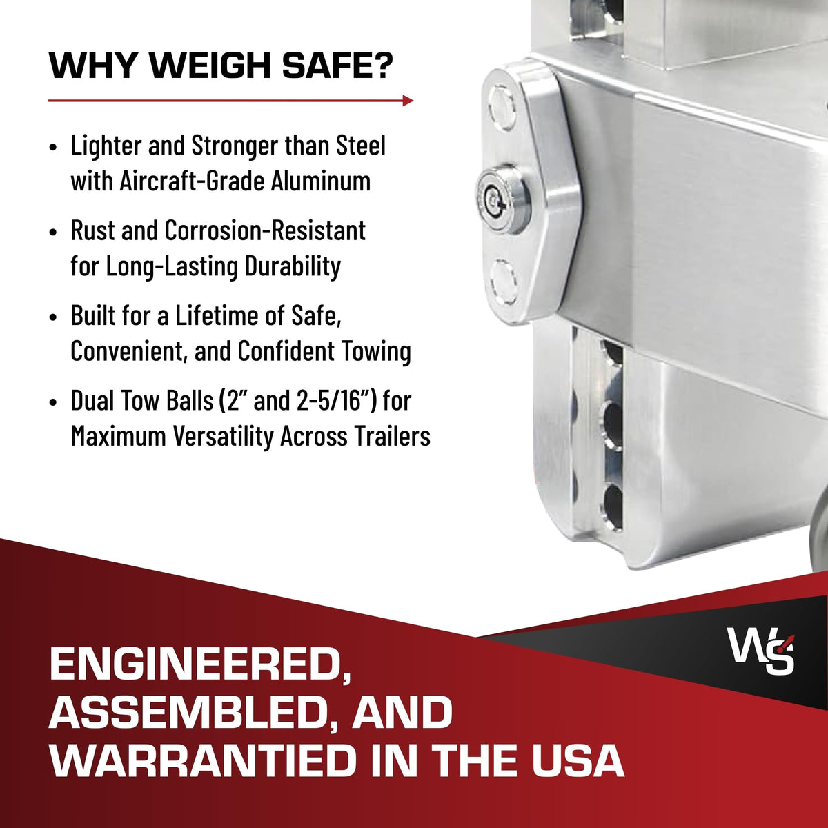 WEIGH SAFE LTB8-2-KA Weigh Safe Adjustable Trailer Hitch Ball Mount, 8" Adjustable Drop Hitch for 2" Receiver w/ 2 pc Keyed Alike Lock Set, Heavy Duty Aluminum Trailer Tow Hitch w/Stainless Steel Tow Balls, 12,500 lbs GTW