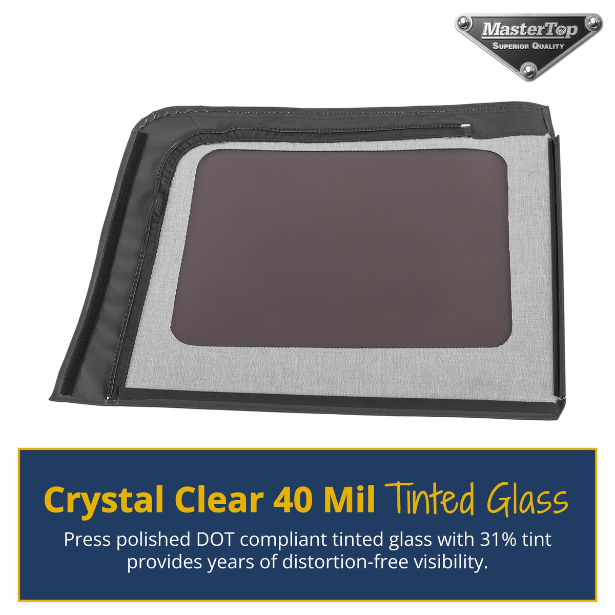 MASTERTOP 16011935 MasterTop Soft Top Replacement Quarter Window, Driver Side - Fits Jeep Wrangler JK 2007-2018 - Compatible with Mopar Factory Soft Tops (Fits 07-18 4-Door, Black Diamond)