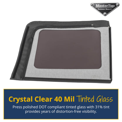 MASTERTOP 16011935 MasterTop Soft Top Replacement Quarter Window, Driver Side - Fits Jeep Wrangler JK 2007-2018 - Compatible with Mopar Factory Soft Tops (Fits 07-18 4-Door, Black Diamond)