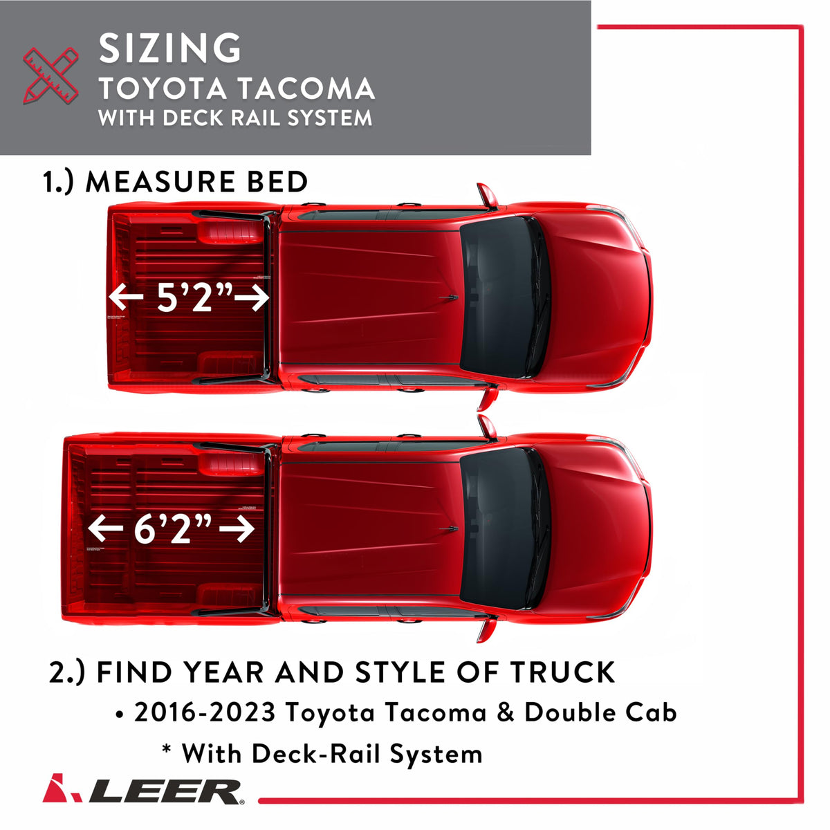 LEER 631346 LEER HF350M 3-Panel Folding Tonneau Cover, Fits 2024-2026 Toyota Tacoma with 6'2" Truck Bed