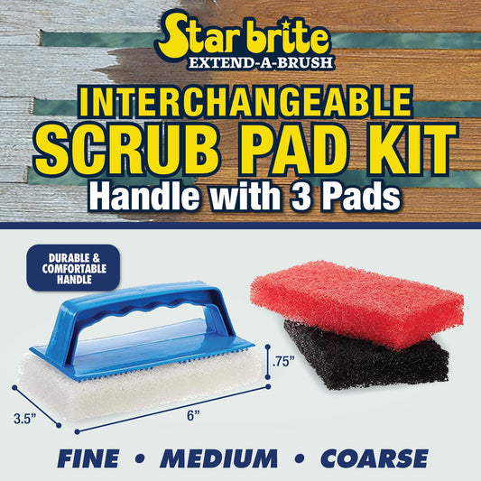 STAR BRITE 040023PW STAR BRITE Scrub Pad Kit - 3 Different Textured Scouring Pads & Interchangeable Handle (040023PW)