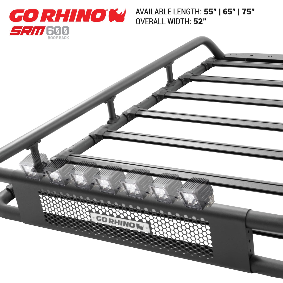 GO RHINO 5936055T Go Rhino SRM 600 Roof Rack - Tubular Basket-Style Rack & Clamps – Aluminum, Textured Black, L: 55" x W: 52" – 5936055T