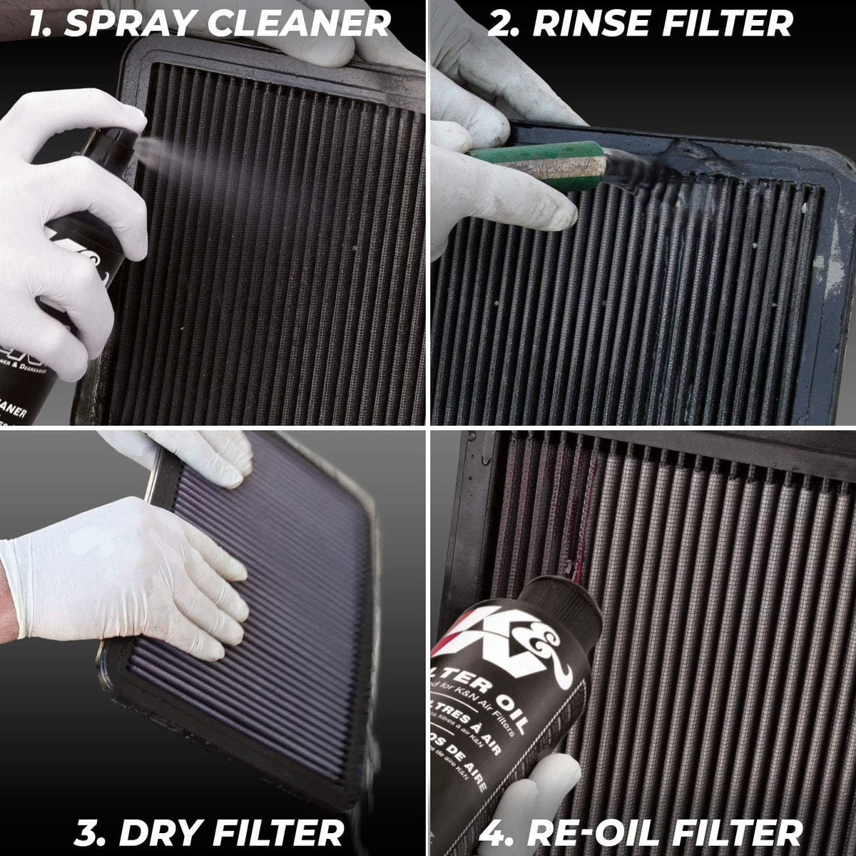 K&N FILTER 99-5050BK K&N Air Filter Cleaning Kit: Squeeze Bottle Filter Cleaner and Black Oil Kit; Restores Engine Air Filter Performance; Service Kit-99-5050BK