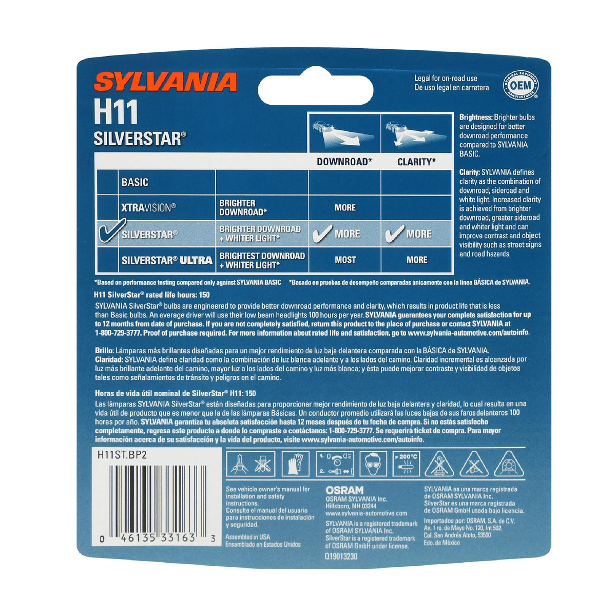 SYLVANIA H11ST.BP2 SYLVANIA H11 SilverStar Halogen Headlight Bulb, High or Low Beam, 2 Bulbs