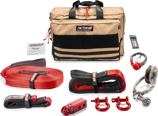 FACTOR 55 00475-01-LARGE Factor 55 Sawtooh Winch and Tow Recovery Kit for Trucks, Jeeps, and SUVs, with Red Hitchlink and Large Bag