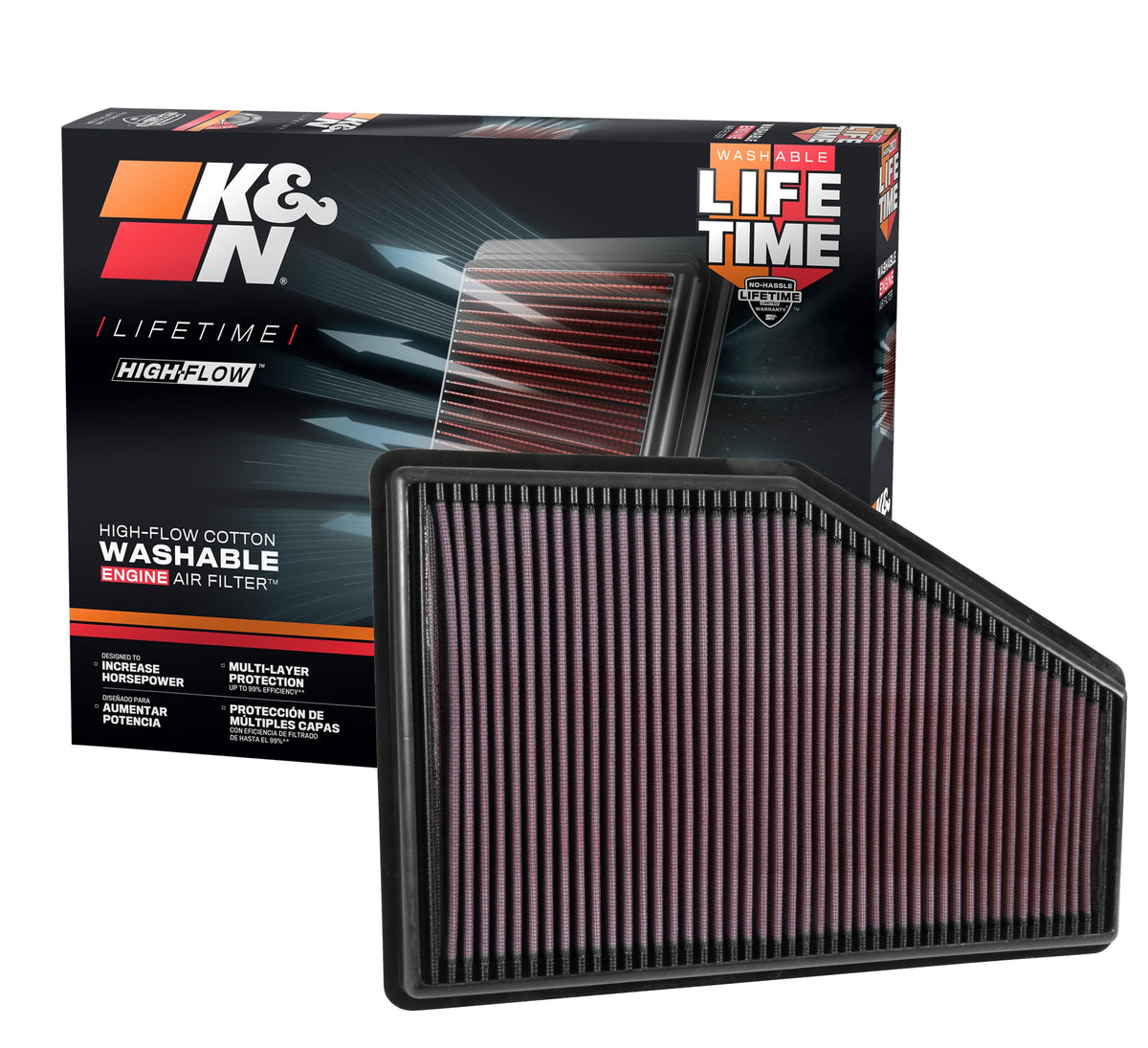 K&N FILTER 33-5049 K&N High-Flow Original Lifetime Engine Air Filter: Increase Power: Premium, Washable: Compatible with 2016-2026 Buick/Chervolet/Cadillac: LaCrosse, Regal, XT4, Malibu, 33-5049