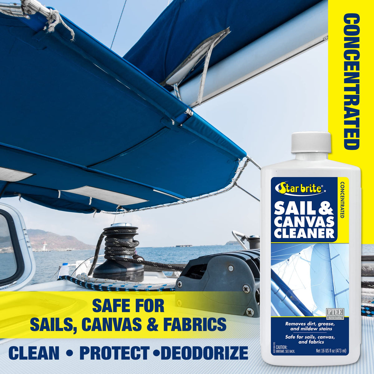 STAR BRITE 082016 STAR BRITE Concentrated Sail & Canvas Cleaner - Specially Formulated for All Natural & Synthetic Fabrics - Deep Cleans, Protects, Deodorizes - 16 Oz Concentrate Makes 64 OZ of Cleaner (082016)