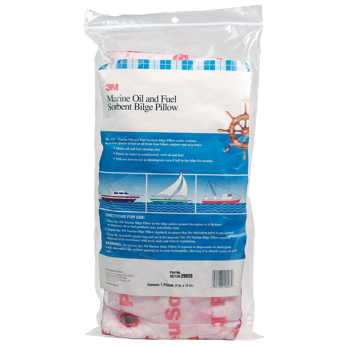 3M 29026 3M Marine Oil and Fuel Absorbent Bilge Pillow, 7" x 15"